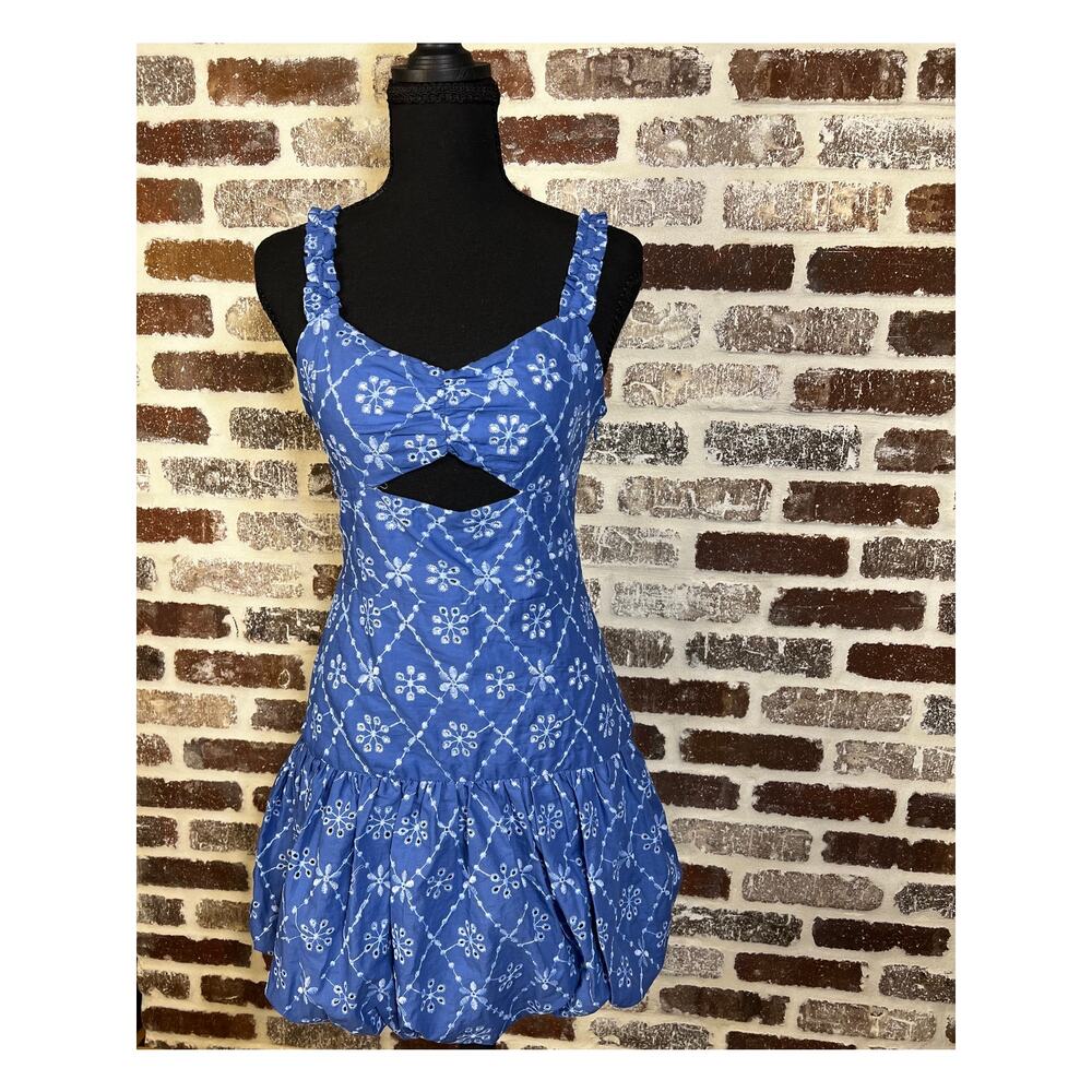 Zara Cotton Blend Openwork Embroidered Mini Dress Side Zip Lined Womens Size S